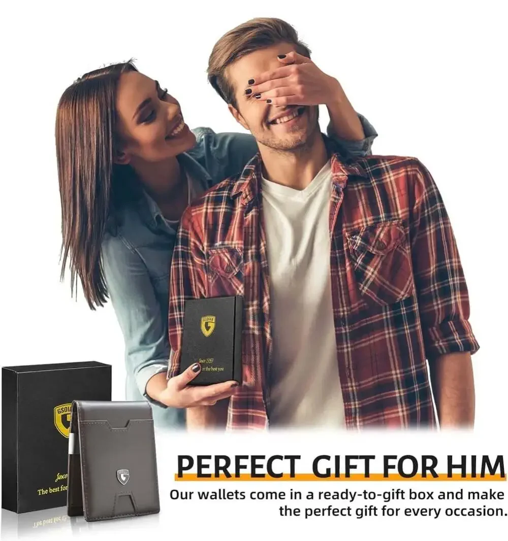 GSOIAX Men's Slim RFID Blocking Leather Wallet with Removable Money‎ Clip and 11